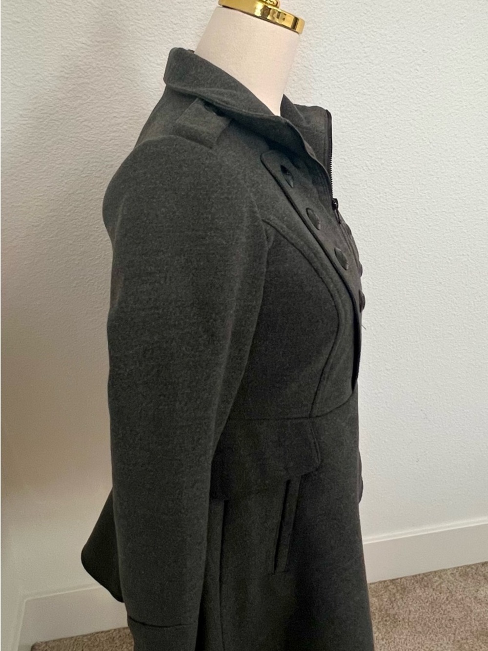 Anthropologie Pink Envelope Charcoal Military Peplum Coat Jacket Size S - Picture 6 of 11